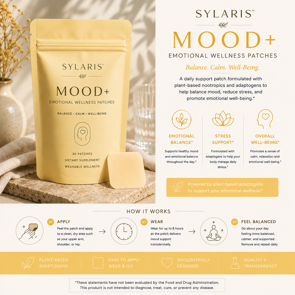 SYLARIS™ MOOD+ – Emotional Wellness Patches – Balance, Calm, Well-Being